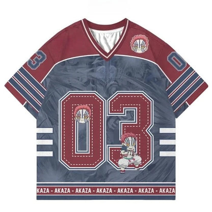 Demon Slayer Anime Series Number Jersey Oversize Daily Unisex Tops Tees Retro Korean Style Kpop Baseball Hockey Outfit T-shirt