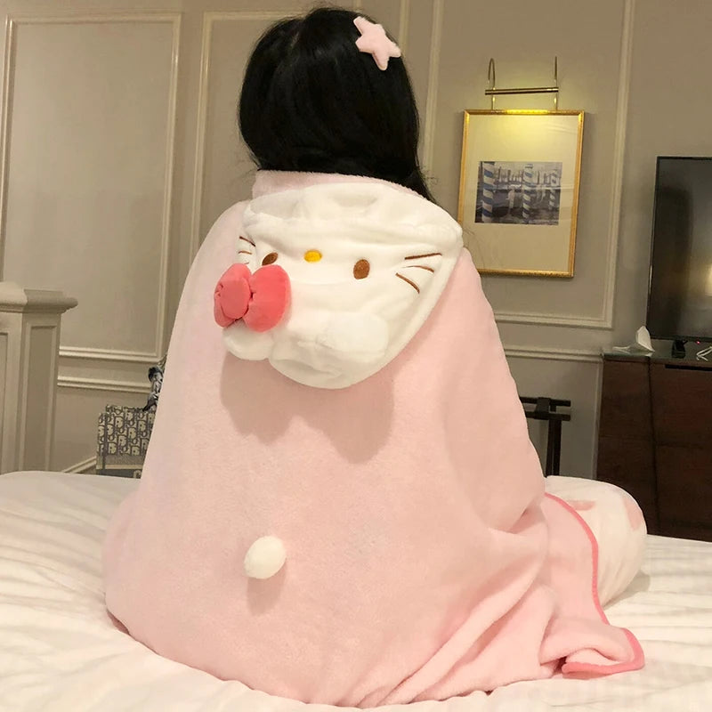 Kt Cat Air Conditioning Blanket Hooded Cute Cloak Student Dormitory Office Blanket Home Furnishings Outward Travel Products Gift