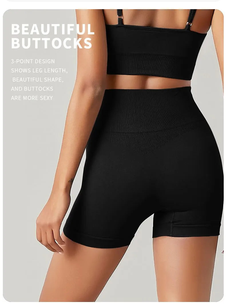 Fitness Shorts for Women High Waist Tight Cycling Yoga Breathable Sports Pants No Awkward Lines - black / L
