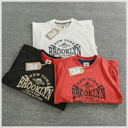 Autumn New American Retro Long-sleeved O-neck Letter Printed T-shirt Men's Fashion Simple 100% Cotton Washed Casual Sport Tops