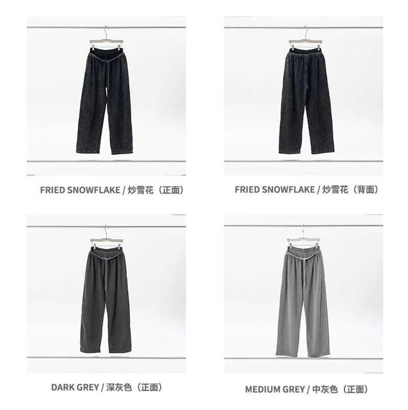 ZODF Retro Women Washed 370gsm Straight Pants Vintage Girls Female Loose Double Waist Wide Leg Cotton Trousers HY1150