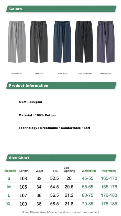 ZODF Retro Men Autumn Washed 380gsm Cotton Unisex High Street Oversized Solid Sport Straight Pants HY0885
