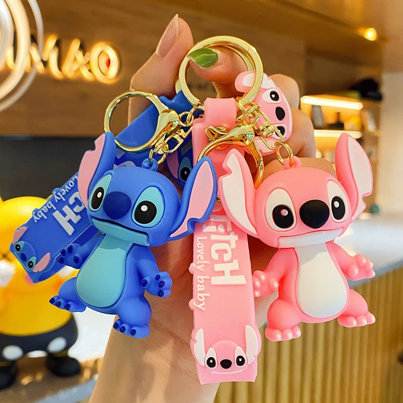 Disney Anime Cartoon Stitch Keychain Lilo & Stitch Cute Doll Keyring Fashion Couple Bag Ornament Key Chain Car Pendant Gift