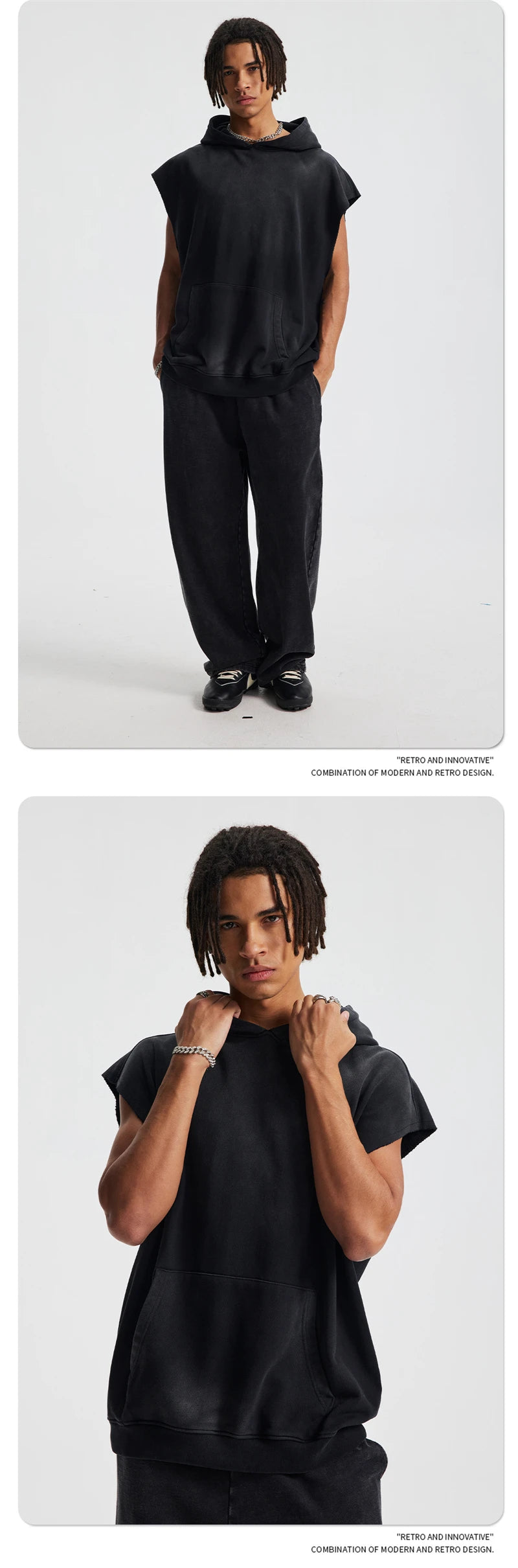 ZODF Summer Autumn Man Washed Sleeveless Hoodies For Men Unisex Loose Edge Distressed 380gsm Cotton Hooded Pullovers HY1097