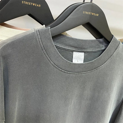 ZODF New Summer Solid Washed Cotton T-Shirts Streetwears For Men Unisex Retro High Street 275gsm Basic Tees Brand Tops HY0071