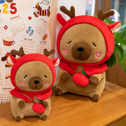 Plush Reindeer Capybara Transforming Stuffed Animal Cute Deer Cavy Doll for Kids Birthday Xmas Gift Soft Toy Bear