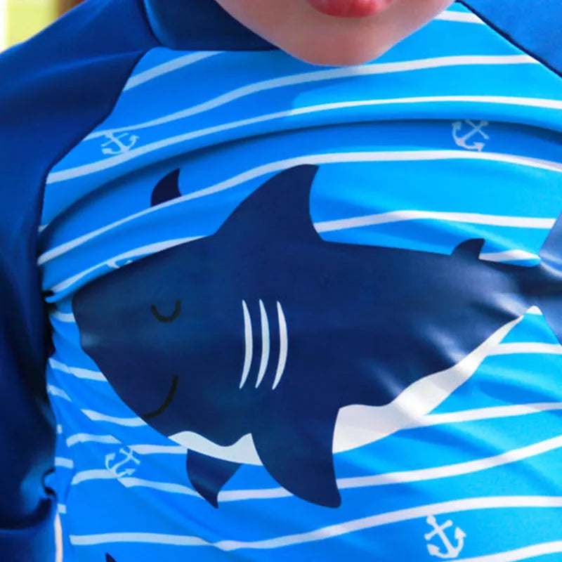 2025 Boys Swim Wear Two Pieces Set 3 to 4 5 6 7 8 9 10 11 12 Years Toddler Shark Print Infantil Long Sleeve Kids Swimming Suits