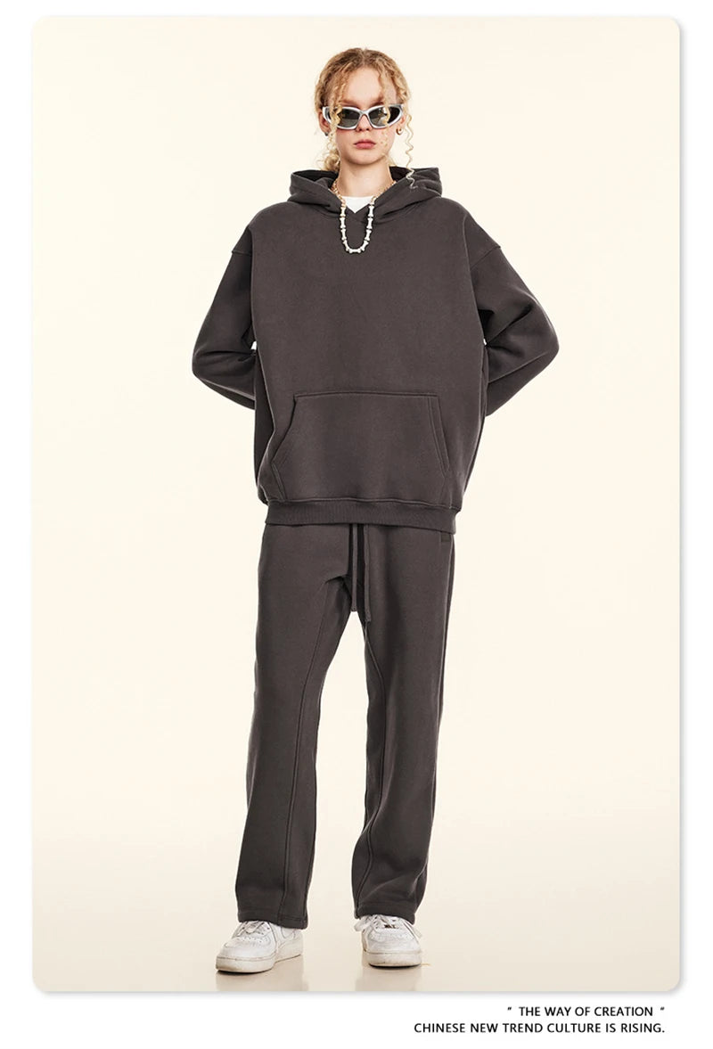 ZODF New 2024 Autumn Winter Men 345gsm Fleece Hoodies Unisex Women Relax Fit Warm Solid Hooded Pullovers Sweatshirts HY0863