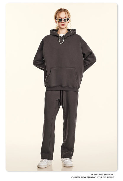 ZODF New 2024 Autumn Winter Men 345gsm Fleece Hoodies Unisex Women Relax Fit Warm Solid Hooded Pullovers Sweatshirts HY0863