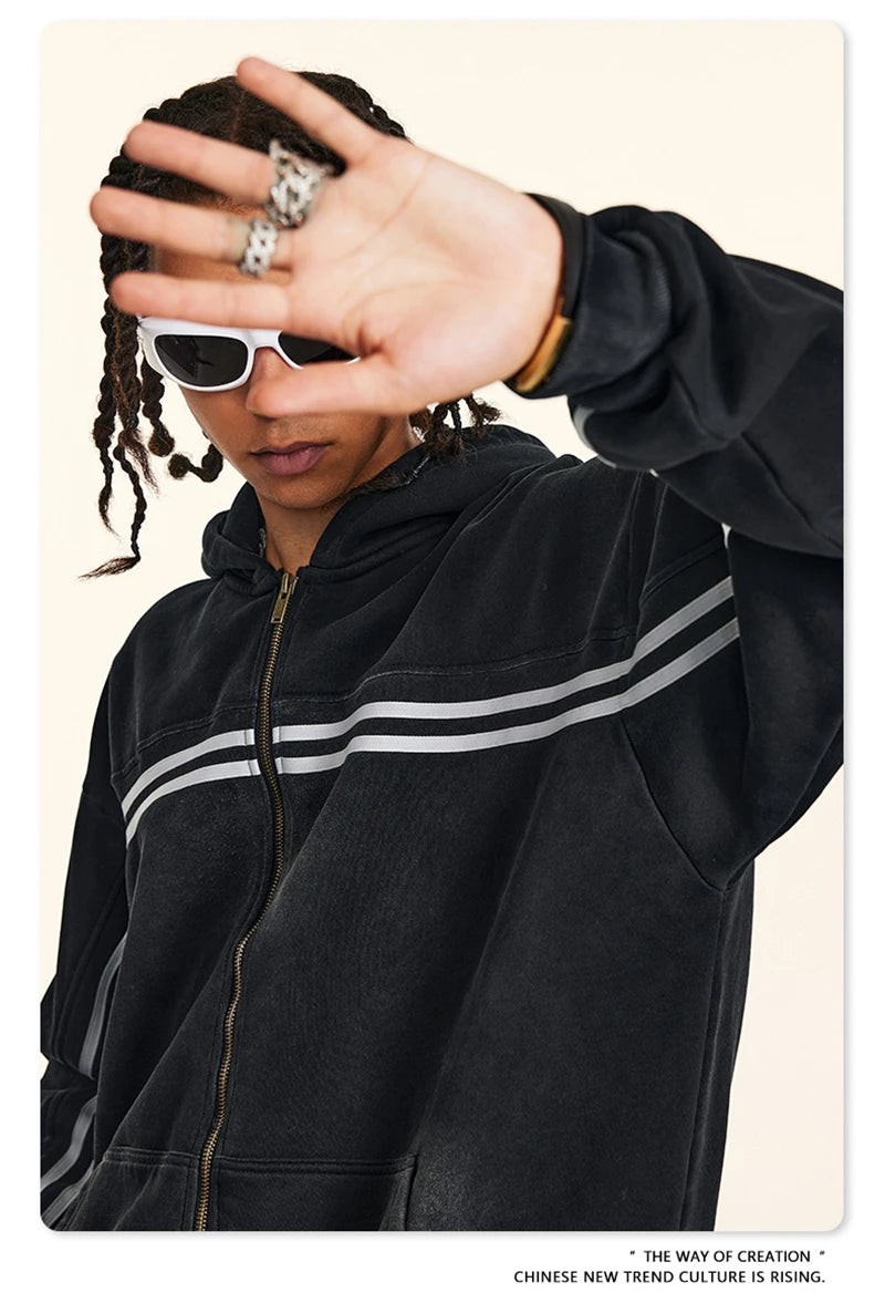 ZODF Retro 2024 Winter Men Zipper Fleece Hoodies Unisex Oversized Washed 360gsm Sport Knitted Hooded Coat HY0905
