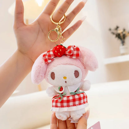 Sanrio Cartoon Plush Toy Kawali Strawberry My Melody Soft Stuffed Doll Pendant Keychain Toys Girl Kids Xmas Gift