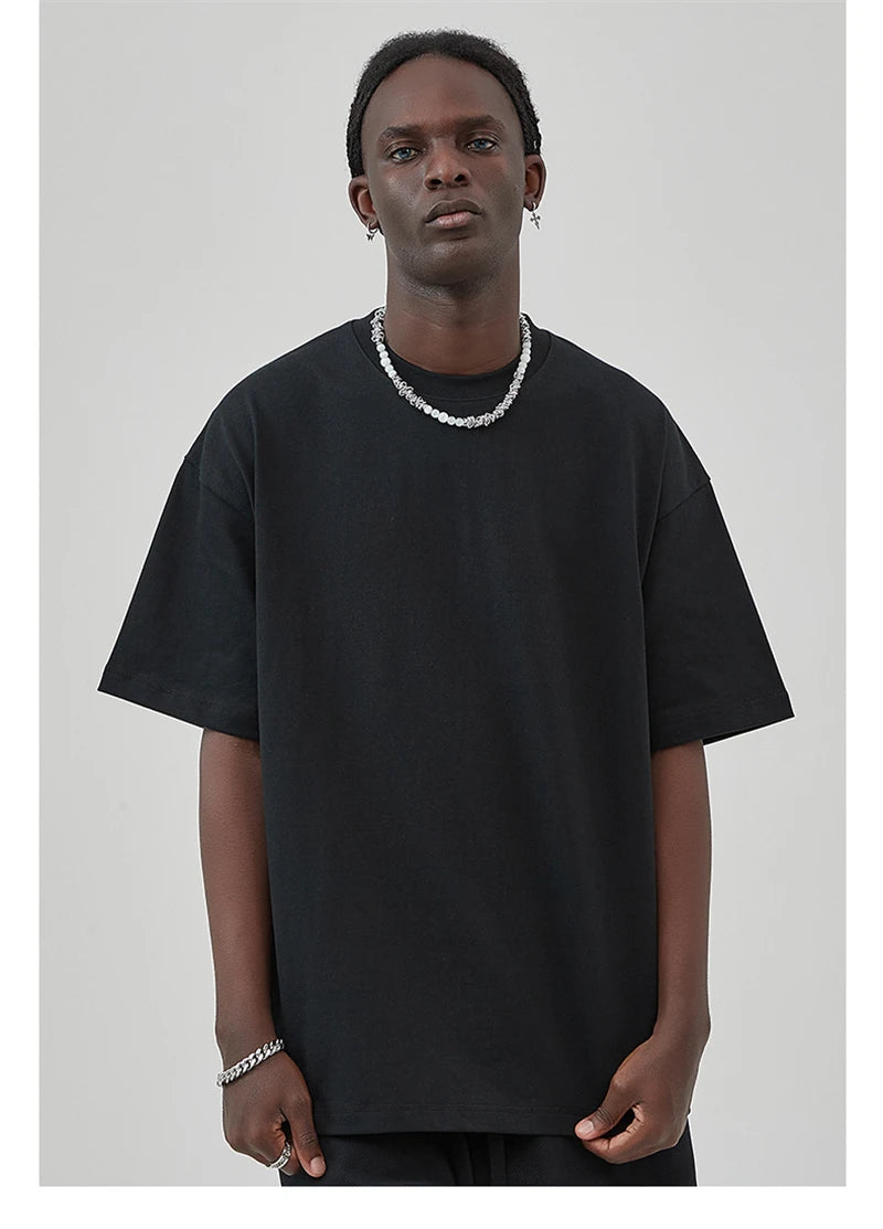 ZODF New 2025 Heavy Weight Summer Solid T Shirts For Men Unisex High Street Oversized 385gsm Cotton T-Shirt Streetwears HY0497