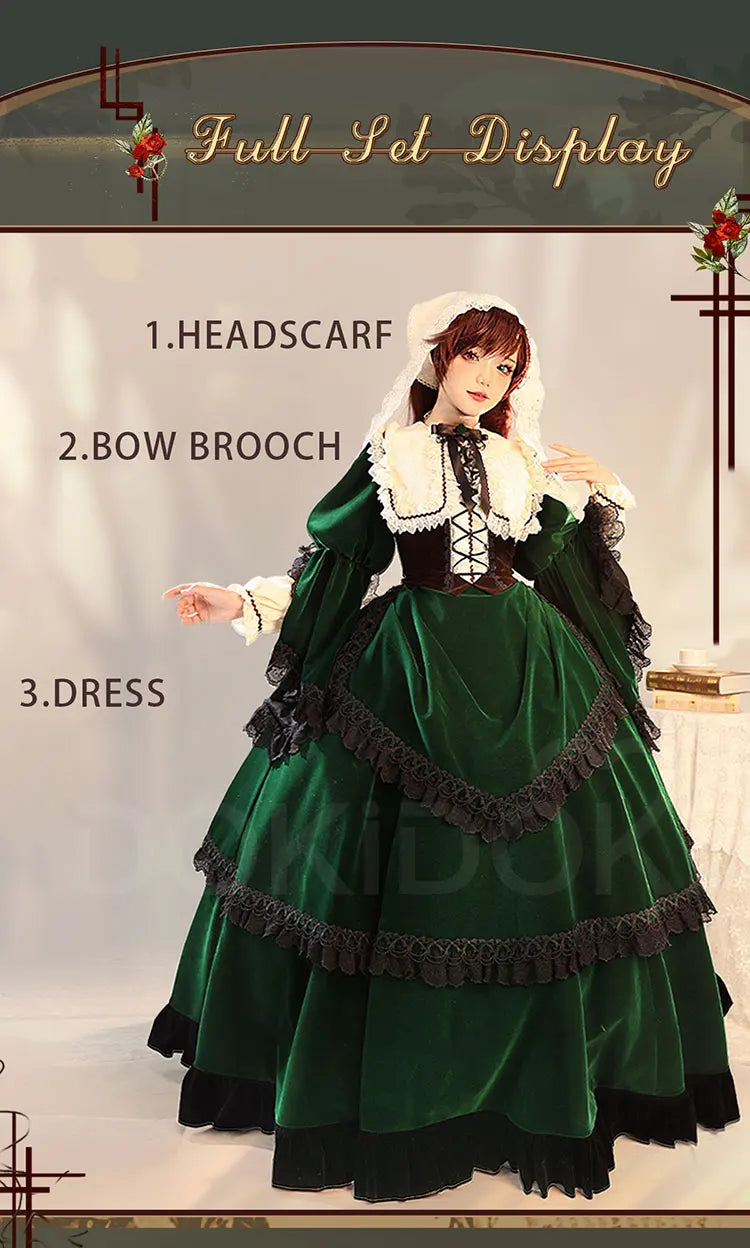 Suiseiseki Cosplay Costume Anime Rozen Maiden Cosplay DokiDoki-R Suiseiseki Cosplay Wig Women Long Green Dress Costume