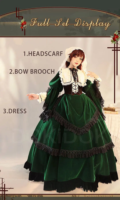 Suiseiseki Cosplay Costume Anime Rozen Maiden Cosplay DokiDoki-R Suiseiseki Cosplay Wig Women Long Green Dress Costume