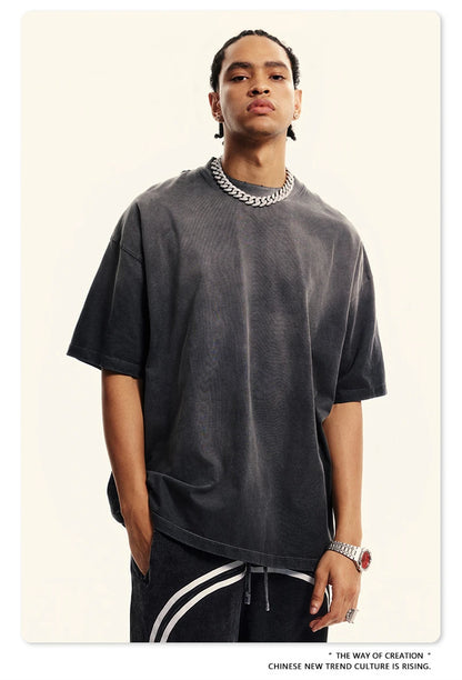 ZODF 2024 Summer Men Washed Gradient T-Shirts Unisex Women Distressed 250gsm Cotton T Shirt Brand Tees Streetwears HY0814