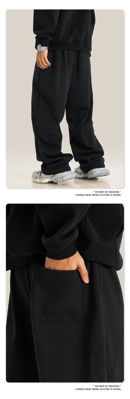 ZODF Retro 2024 Winter Patchwork Pants For Men Unisex Washed High Street 370gsm Oversized Double Knees Straight Trousers HY0878