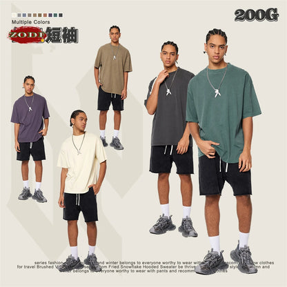 ZODF New Spring Summer 200gsm Washed Cotton T Shirts For Men Unisex Women Retro Casual Basic Solid T-Shirt Brand Tees HY0775