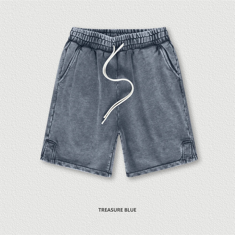 ZODF 2024 Summer Men 350gsm Washed Cotton Shorts Unisex Retro High Street Loose Side Slit Short Pants Streetwears HY0839