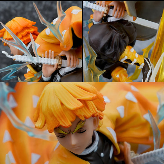 Demon Slayer Anime Agatsuma Zenitsu Figure Akaza Hakuji Figurine With Light Gk Statue Model Collection Room Decora Desk Toy Gift