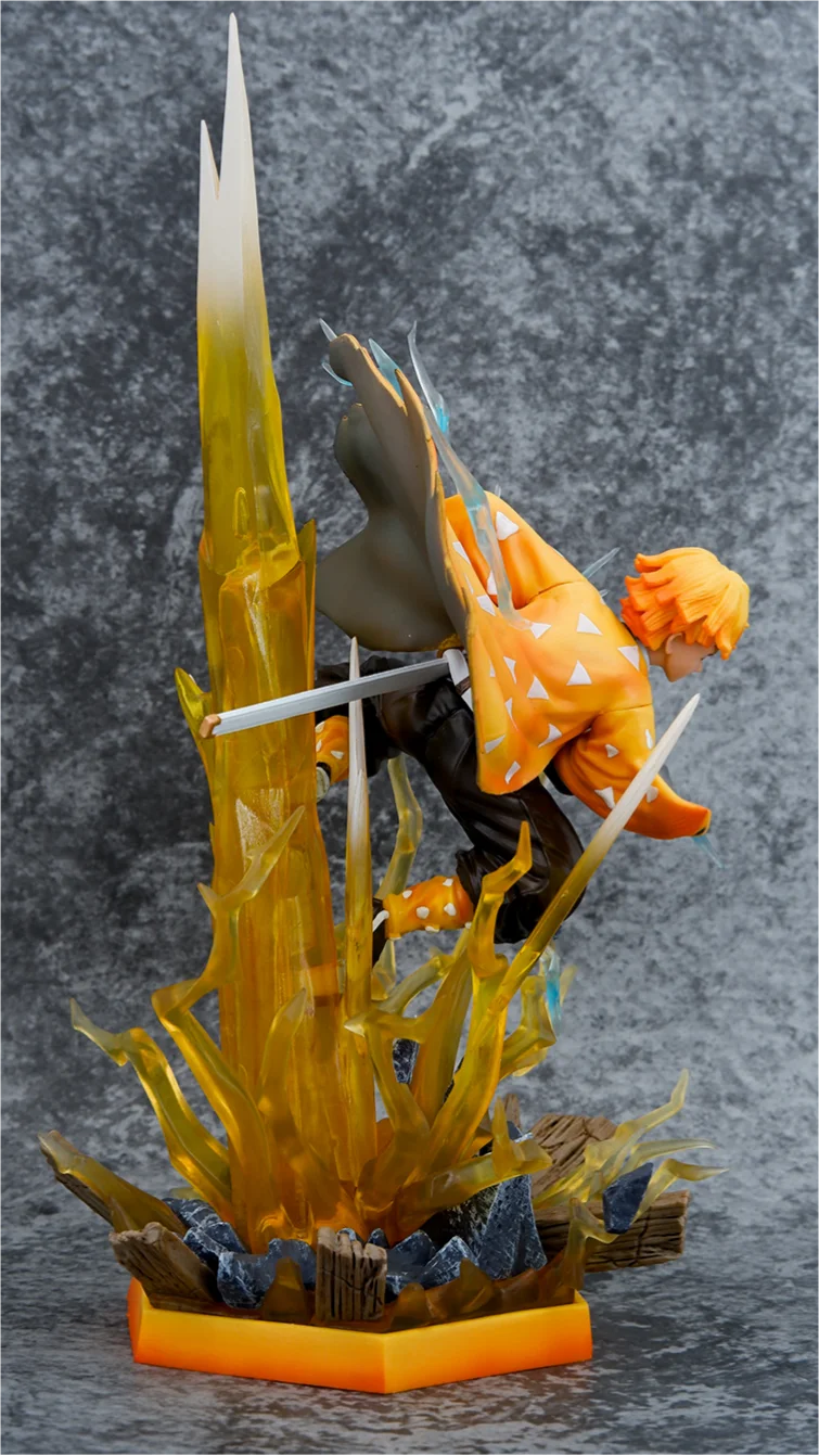 Demon Slayer Anime Agatsuma Zenitsu Figure Akaza Hakuji Figurine With Light Gk Statue Model Collection Room Decora Desk Toy Gift