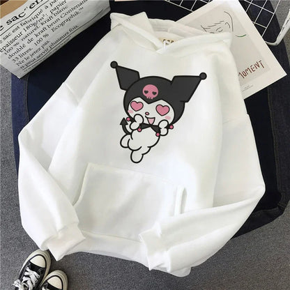 Long Sleeve Y2k Women'S Sweatshirt Luxury Brand Sanrio Kuromi Pattern Print Hoodie Girly Aesthetic Discount Youth Student Tops