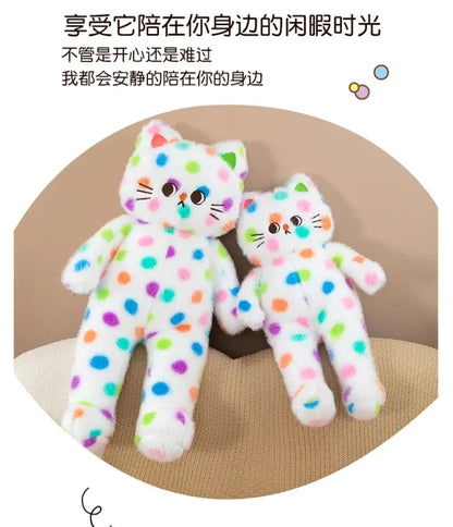 45-80cm Kawaii Wave Point Cat Plush Toy Doll Pillow Cushion Cartoon White Red Large Size Sleeping Plush Doll Gift for Girlfriend