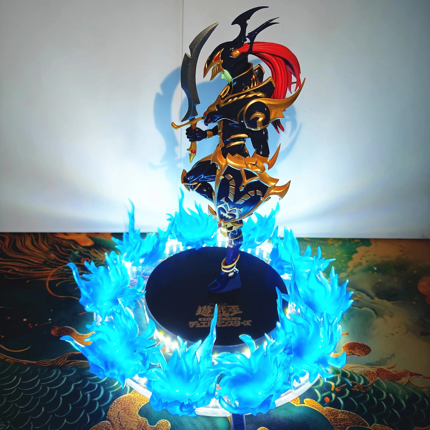Anime Yu-Gi-Oh! Official Card Black Luster Soldier Blue Fire Led Effect Action Figure Toy DIY Lamp PVC Model Animation Figurine