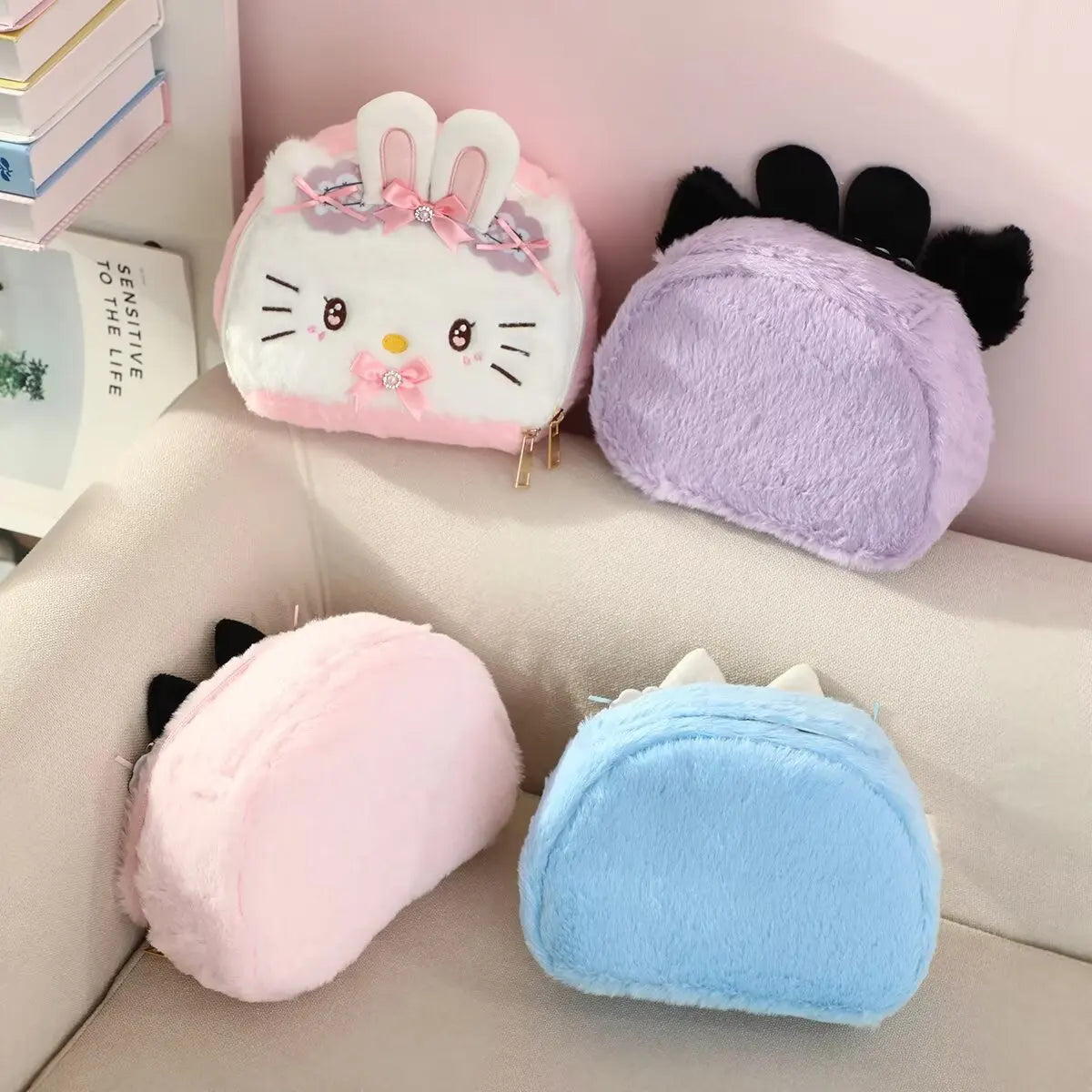Kawaii Cinnamoroll Kuromi Hello Kitty My Melody Plush Bag Cosmetic Pouch Cartoon Anime Soft Makeup Bag for Daily Use & Travel