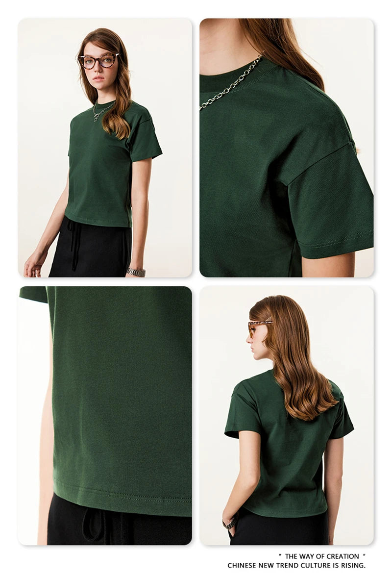 ZODF Women 2025 Summer 255gsm Cotton T-Shirts Hotsweet Girls Casual Solid Comfortable Sport T Shirt Brand Tops HY0978