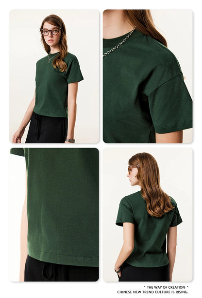 ZODF Women 2025 Summer 255gsm Cotton T-Shirts Hotsweet Girls Casual Solid Comfortable Sport T Shirt Brand Tops HY0978