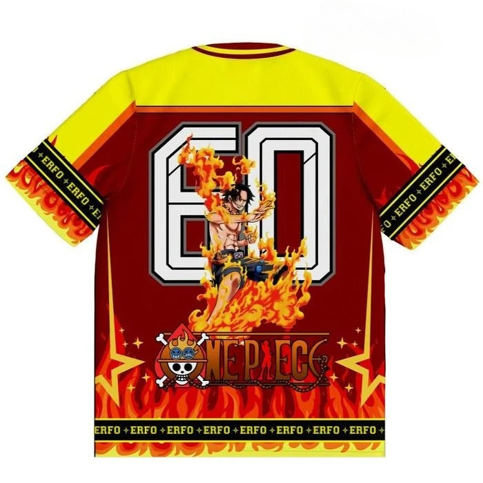 60 Jersey One Piece Fire Fist Portgas D. Ace Anime Kpop Baseball Hockey T-shirt Fashion Streetwear Anime Daily Unisex Tops Tees