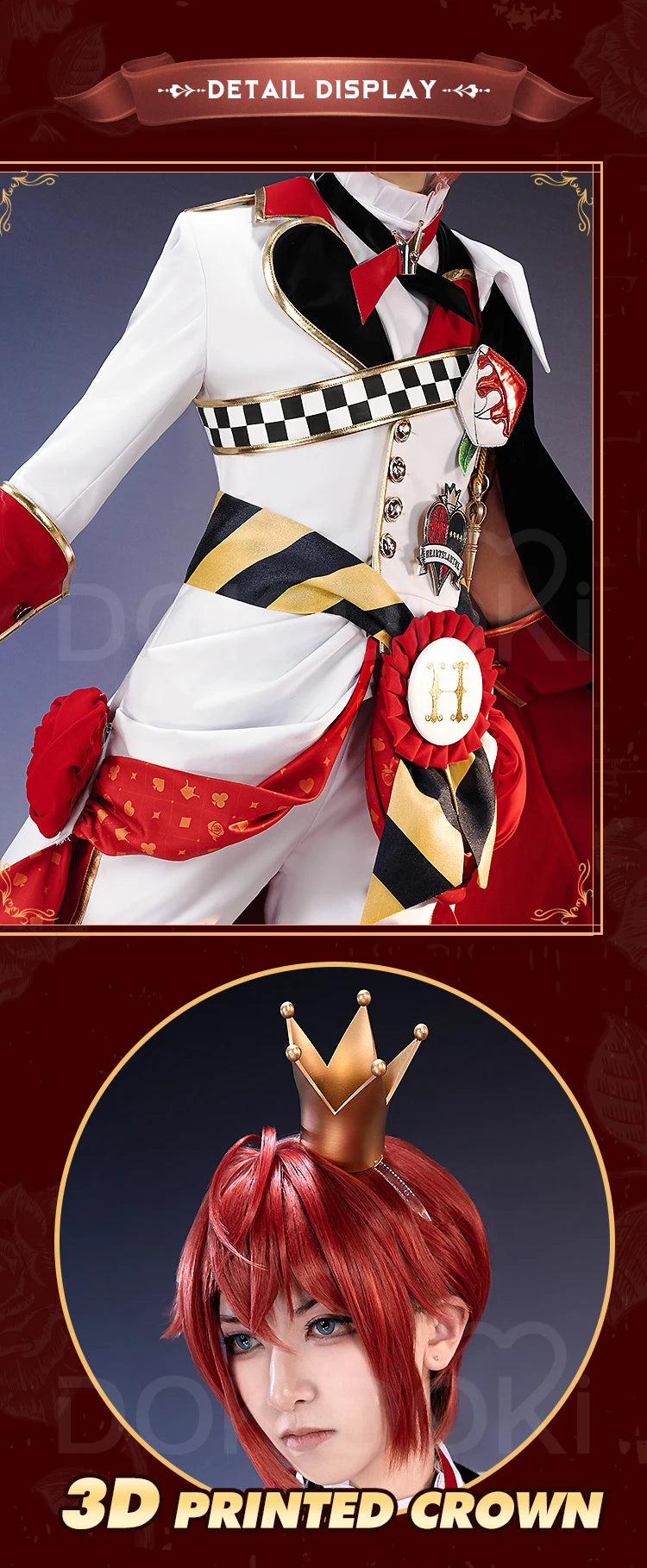 Riddle Cosplay Costume Anime【S-3XL】DokiDoki-SR Men Red King Uniform Halloween Riddle Rosehearts Cosplay Crown Plus Size