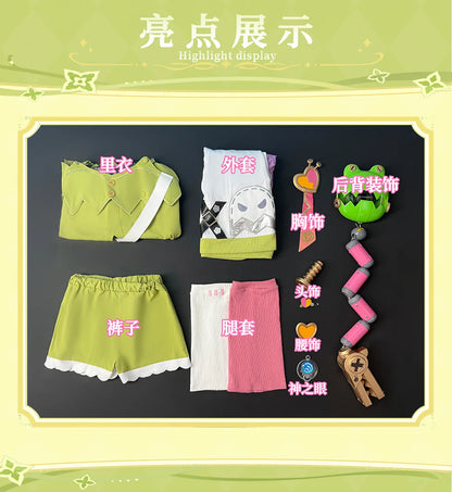 Genshin Impact Aino Cosplay Costume Wig Uniform Headwear Frog Backpack Clink-Clank Krumkake Craftshop Halloween for Women Girls