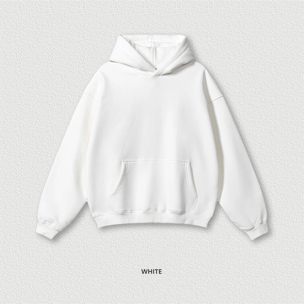 ZODF New 2024 Autumn Winter Men 345gsm Fleece Hoodies Unisex Women Relax Fit Warm Solid Hooded Pullovers Sweatshirts HY0863