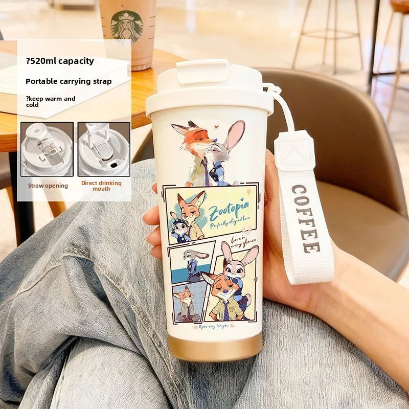 Disney Zootopia Coffee Mug Judy Nick 520ML 304 Stainless Insulated Cup Cartoon Thermos Cup Kids Student Water Cup Holiday Gift