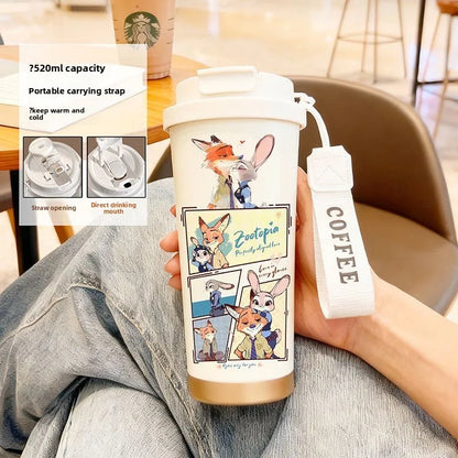 Disney Zootopia Coffee Mug Judy Nick 520ML 304 Stainless Insulated Cup Cartoon Thermos Cup Kids Student Water Cup Holiday Gift