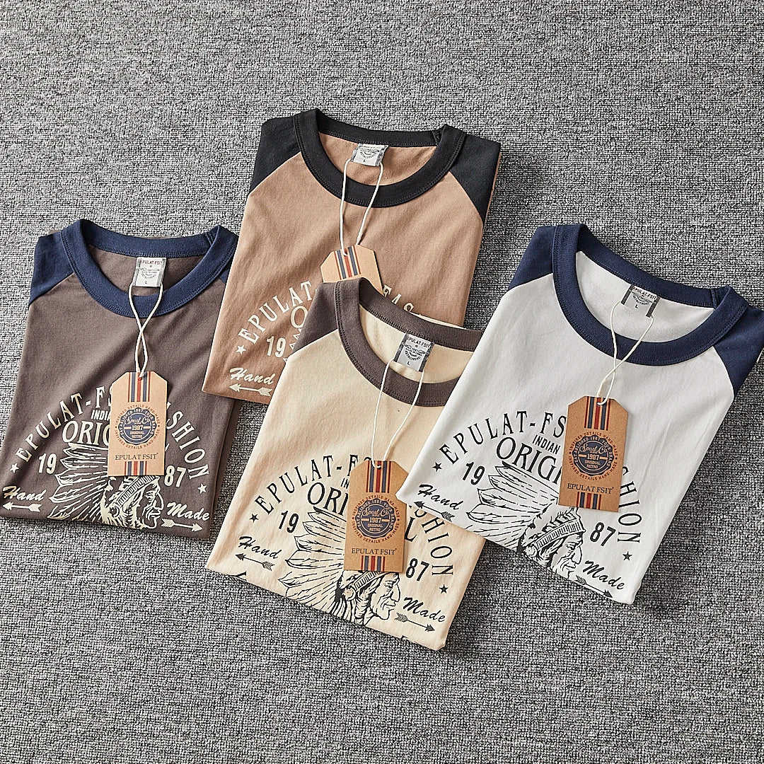 Summer New American Retro Short-sleeved O-neck Letter Printed T-shirt Men's Fashion Simple 100% Cotton Washed Casual Sport Tops