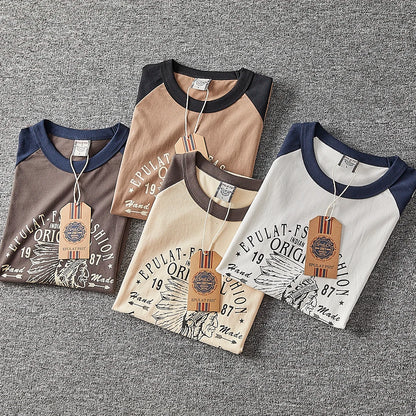 Summer New American Retro Short-sleeved O-neck Letter Printed T-shirt Men's Fashion Simple 100% Cotton Washed Casual Sport Tops