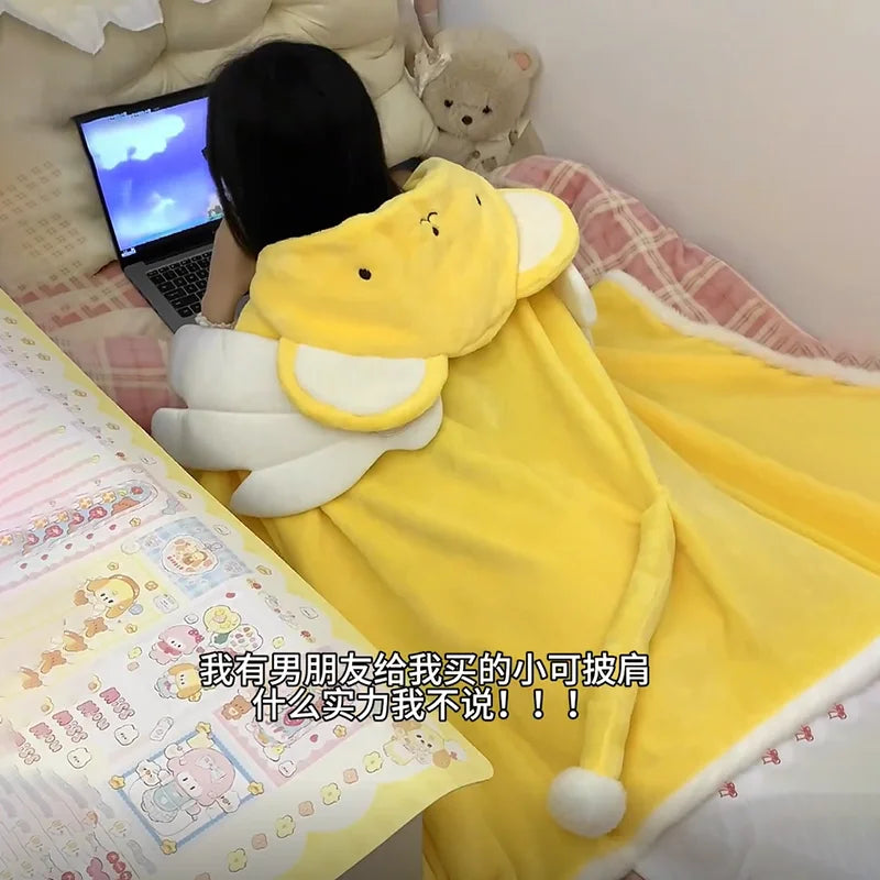Anime Peripheral Cardcaptorsakura Kerberos Office Nap Blanket Pillow 2-In-1 Cape Cover Blanket Autumn And Winter Thick Blanket