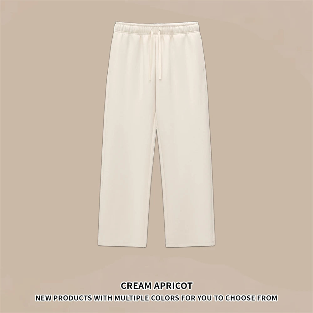 ZODF Casual 350gsm Fleece Unisex Loose Fit Wide Leg Straight Pants Warm Sport Trousers Winter HY0037 - Cream Apricot