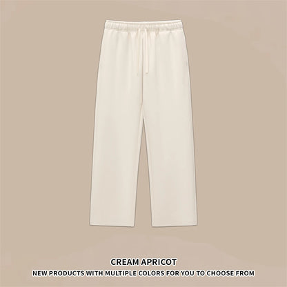 ZODF Casual 350gsm Fleece Unisex Loose Fit Wide Leg Straight Pants Warm Sport Trousers Winter HY0037 - Cream Apricot