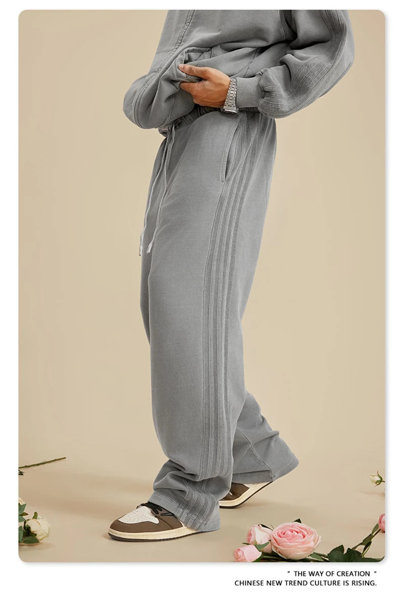 ZODF Fashion Autumn Winter Men Washed 450gsm Pants Unisex High Street Oversized Straight Trousers Streetwears HY0626