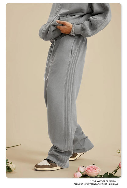 ZODF Fashion Autumn Winter Men Washed 450gsm Pants Unisex High Street Oversized Straight Trousers Streetwears HY0626