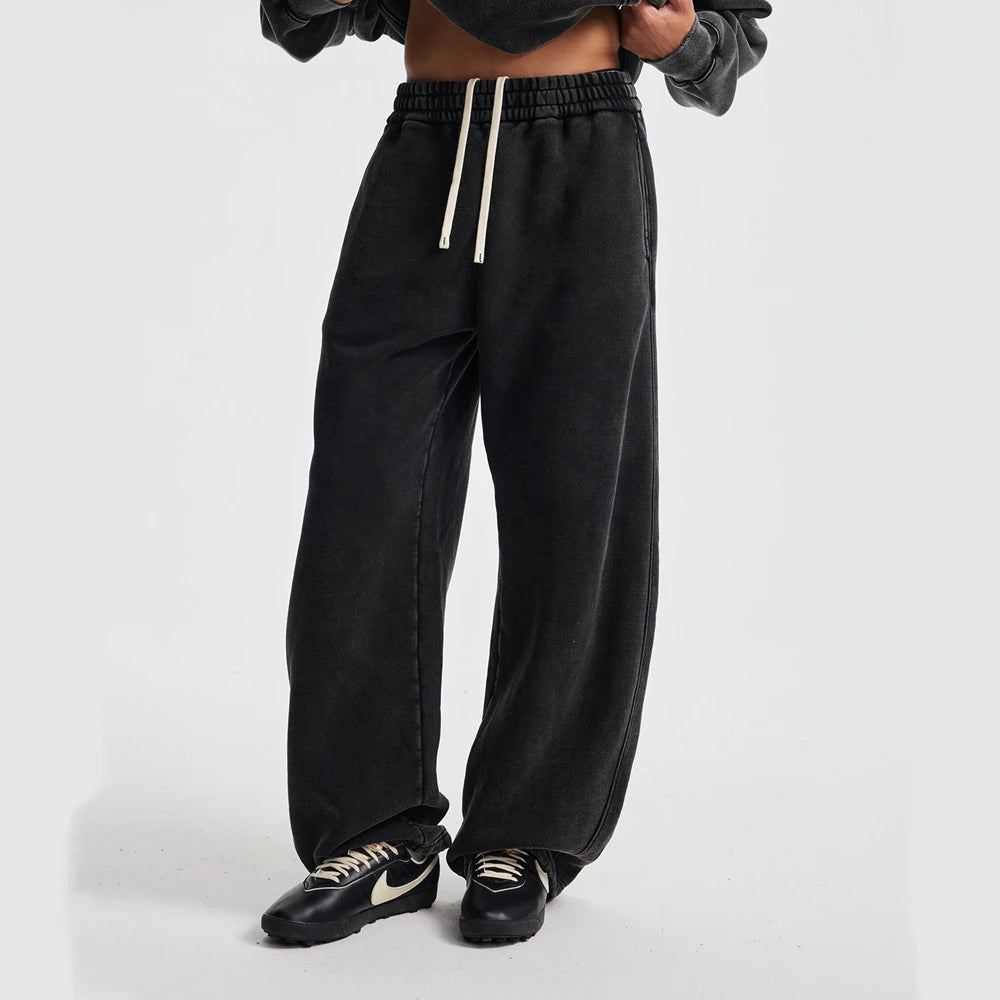 ZODF New 2025 Winter Batik Washed Man Fleece Pants Unisex High Street Distressed Thick Warm Straight Trousers Sweatpants HY1166