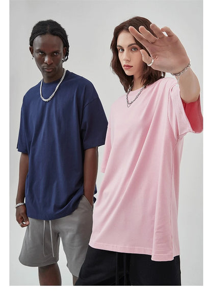 ZODF 2025 Spring Summer Men Solid 100% Cotton T-Shirts Unisex Women Loose 230gsm Noshrink Basic T Shirt Brand Tops HY0151
