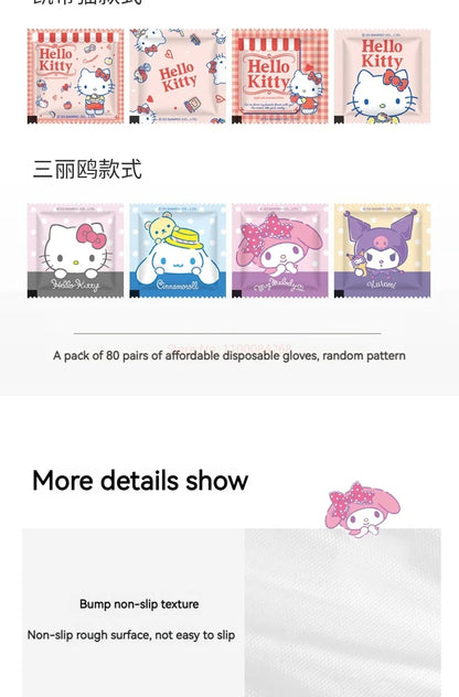 Sanrio Disposable Gloves, Single Pack, Small Bag, Household Food Grade Kitchen Cleaning, Thickened Pe Transparent Gloves