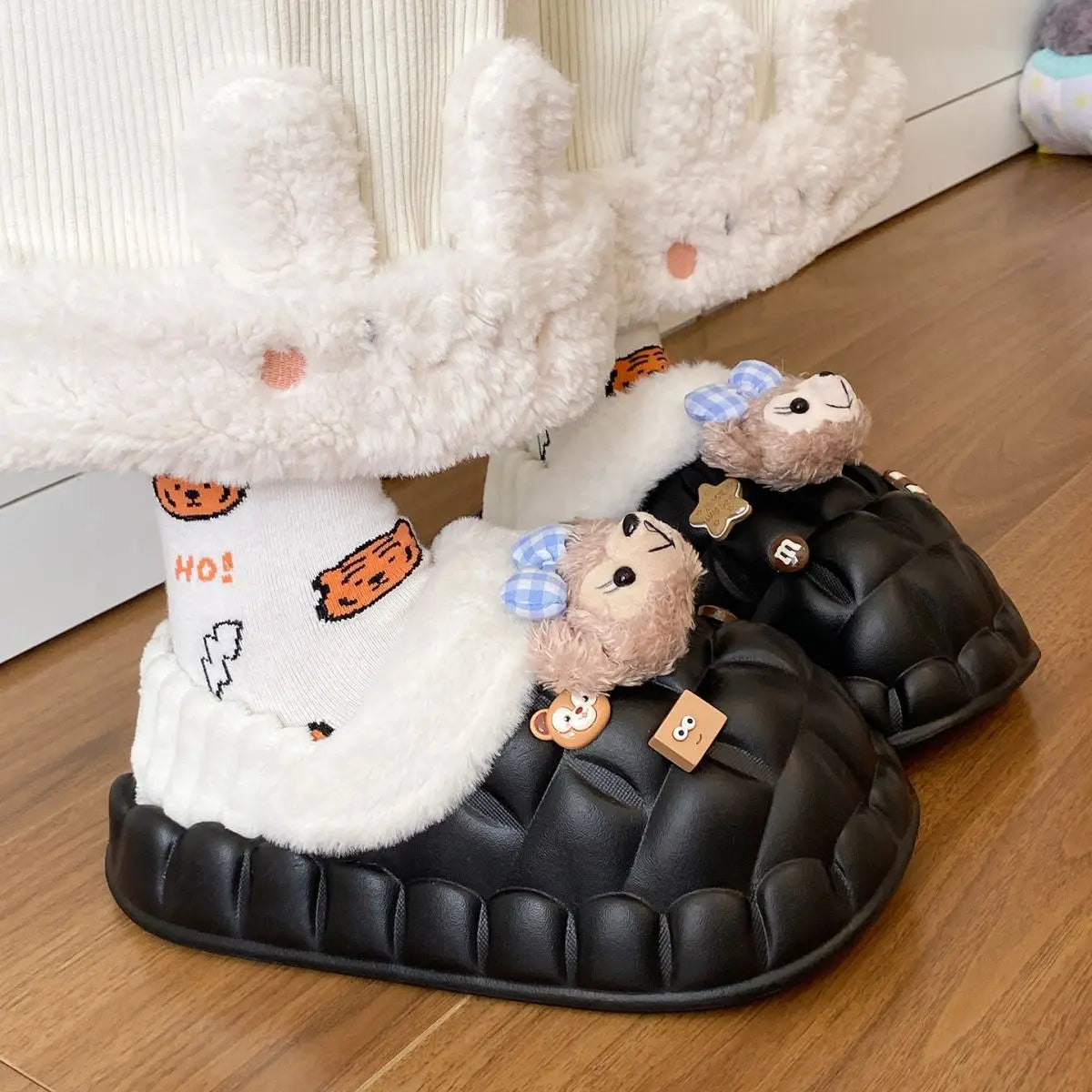 Disney Shelliemay Detachable Cotton Shoes Eva Thick Bottom With Velvet For Outer Wear, Warm And Waterproof Adult Cotton Dragging