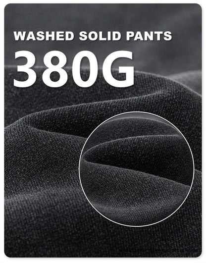 ZODF Retro Men Autumn Washed 380gsm Cotton Unisex High Street Oversized Solid Sport Straight Pants HY0885