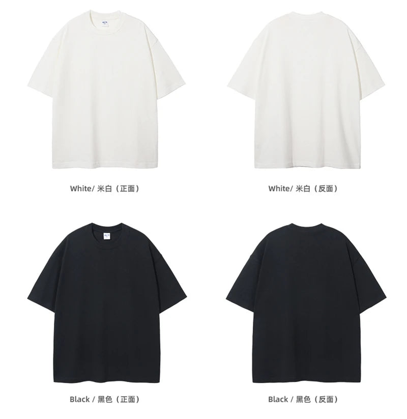 ZODF New Summer Men 100% Cotton Solid T Shirts Unisex High Street Heavy Weight 305gsm Oversized FG Noshrink T-Shirt Tops HY0165