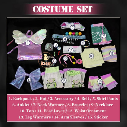 Path To Nowhere Poffy Cosplay Costume Wig Uniform Outfit Shorts Backpack Hat Necklace Halloween for Women Girls Festival Party